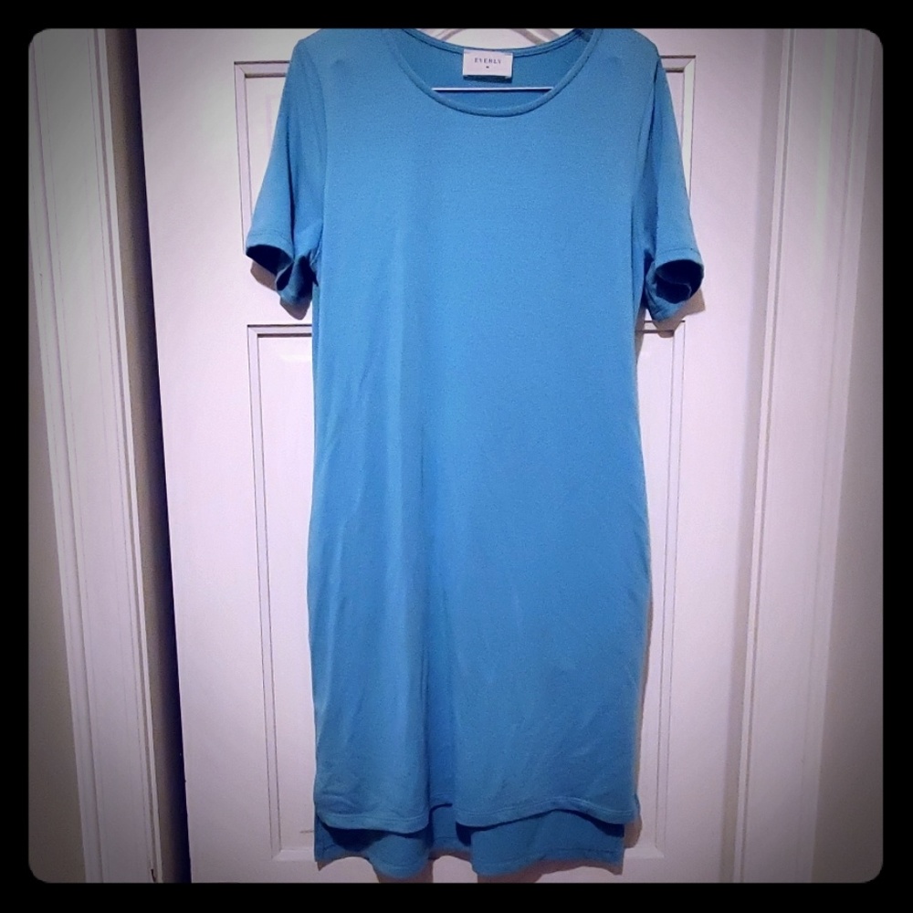 Teal t shirt dress with pockets SMALL